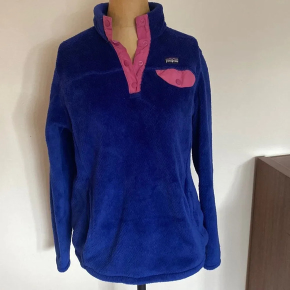 Patagonia girls XXL (womens small) Synchilla Fleecw blue pink great condition - Picture 1 of 6